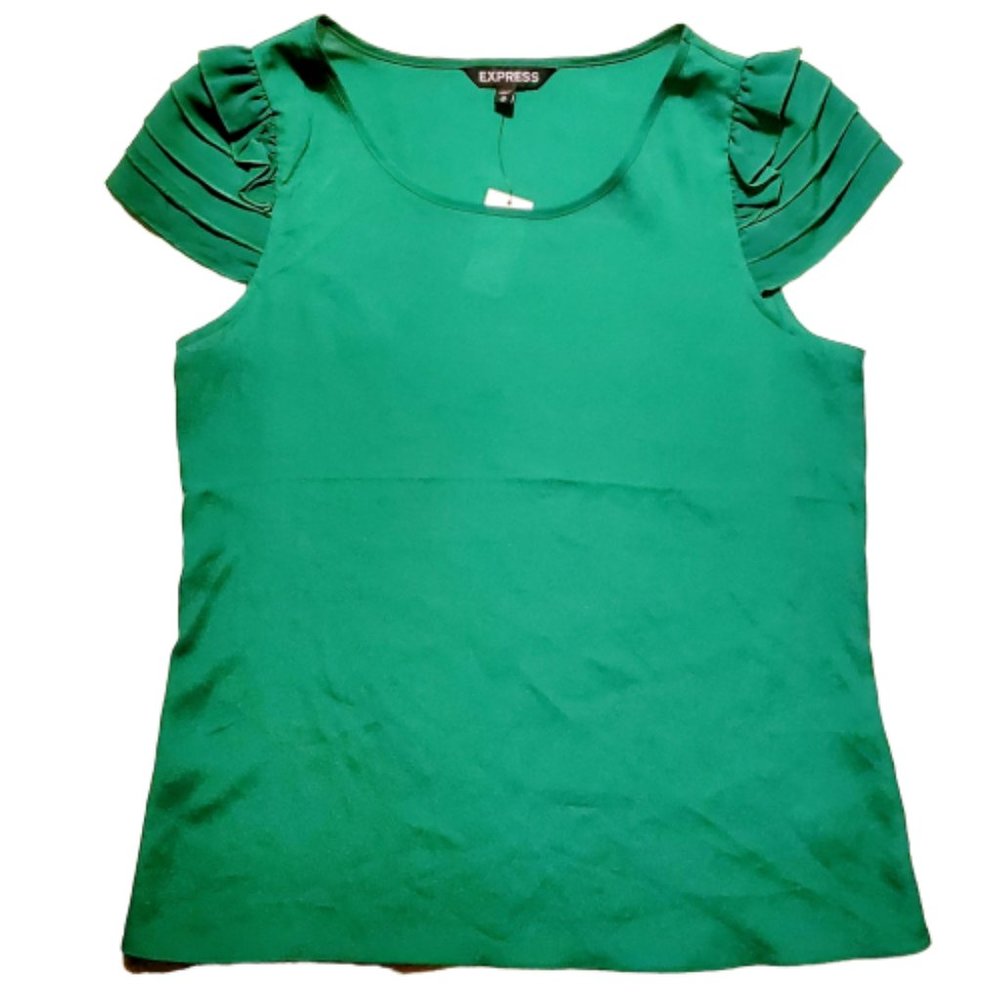 Express NWT Short Puff Sleeve Blouse Green Women's XS